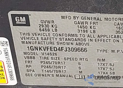 2015 Chevrolet Traverse Ls из США, поврежденный, VIN 1GNKVFED4FJ309666